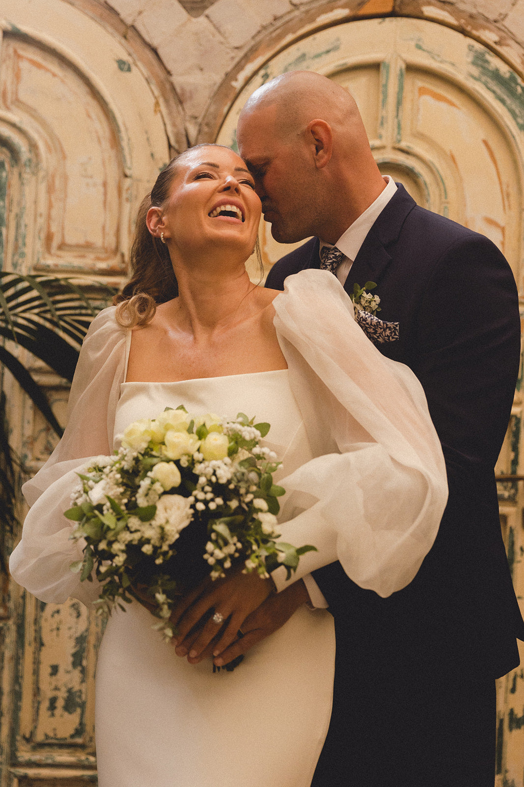 Luxury bridal bouquet with premium roses, peonies and soft accents, custom-made by Emflowerment for local wedding delivery.